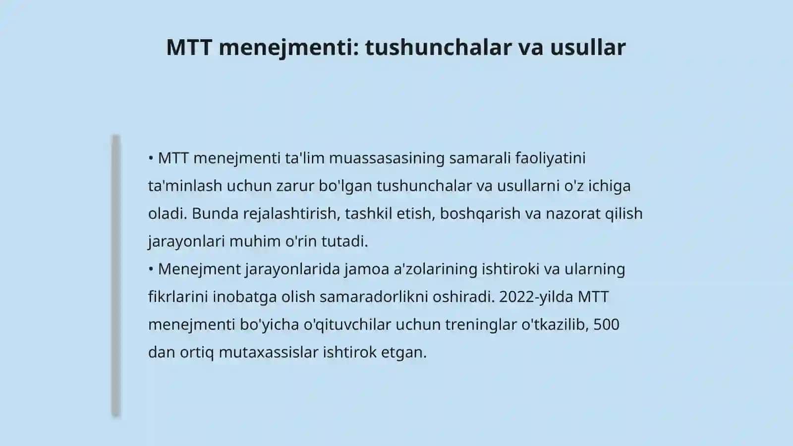 MTT faoliyatini tashkil etish va menejment. glossariylar tuzish 4