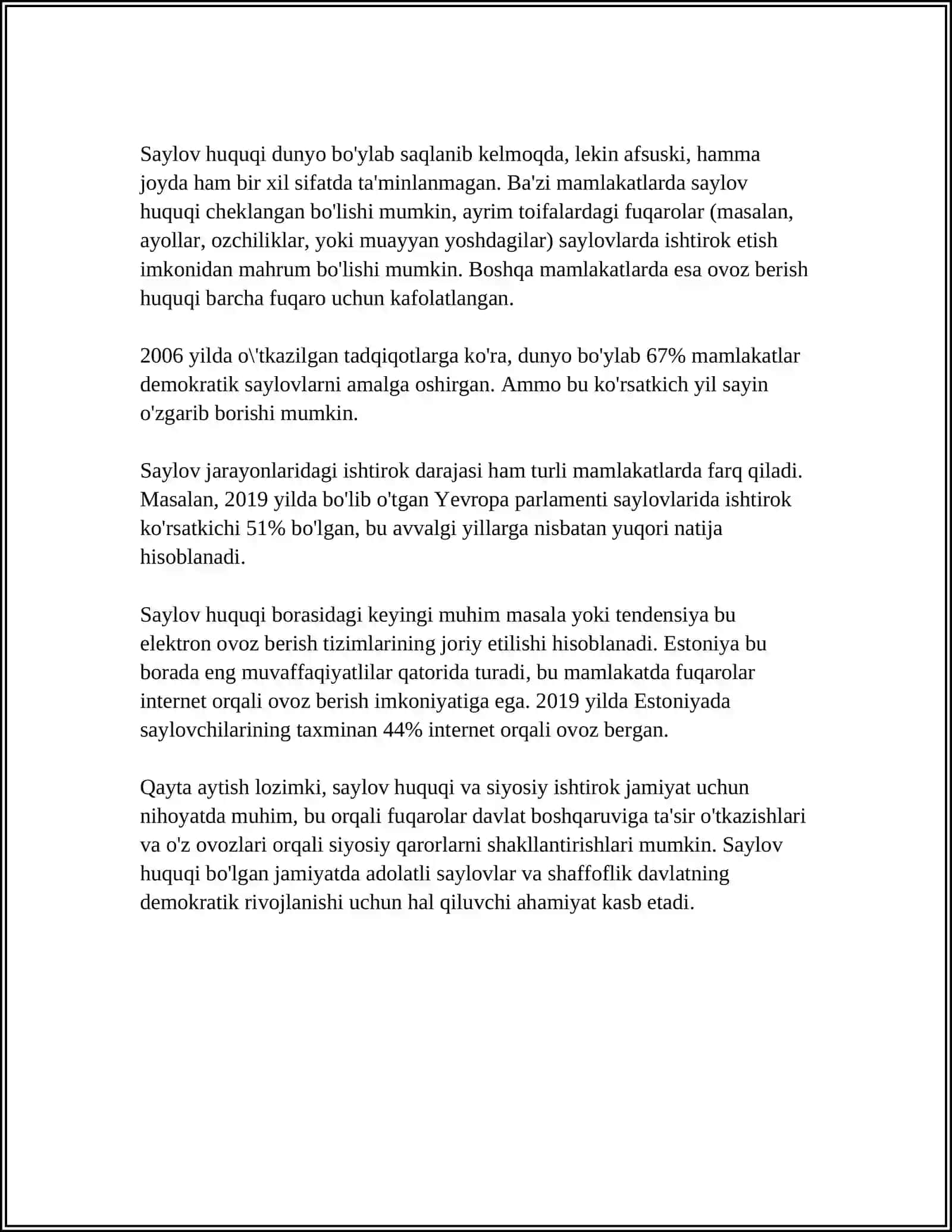 OʻZBEKISTON RESPUBLIKASI FUQAROLARINING SIYOSIY HUQUQLARI 4