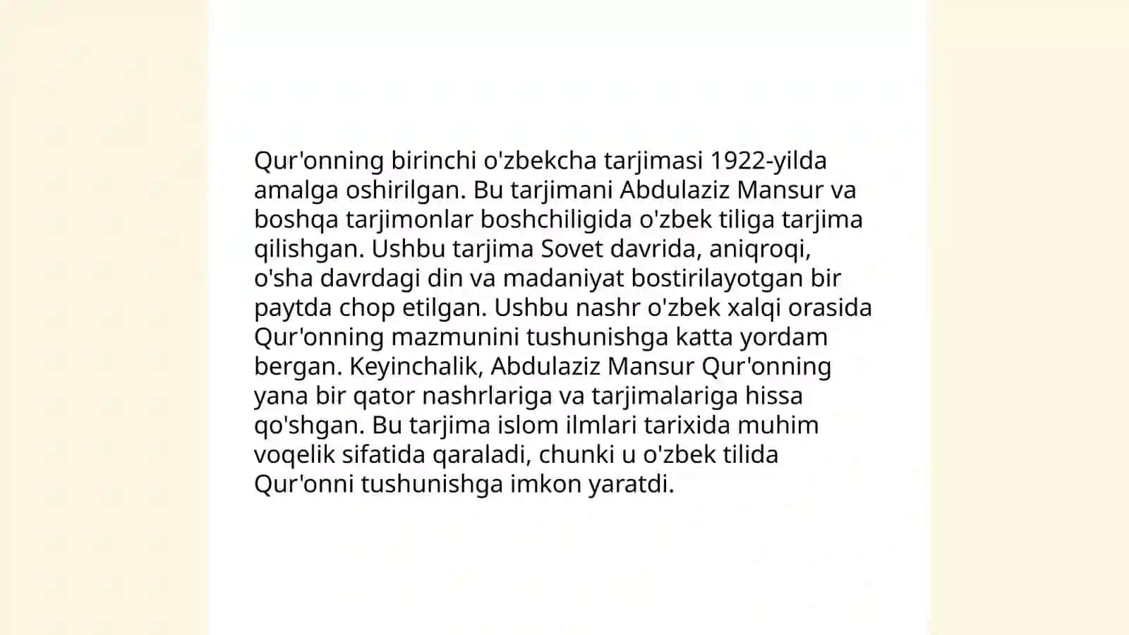 Mustaqillik yillarida Qur'onning o'zbek tiliga tarjima qilinishi va tafsirlari haqida ma'lumot 4