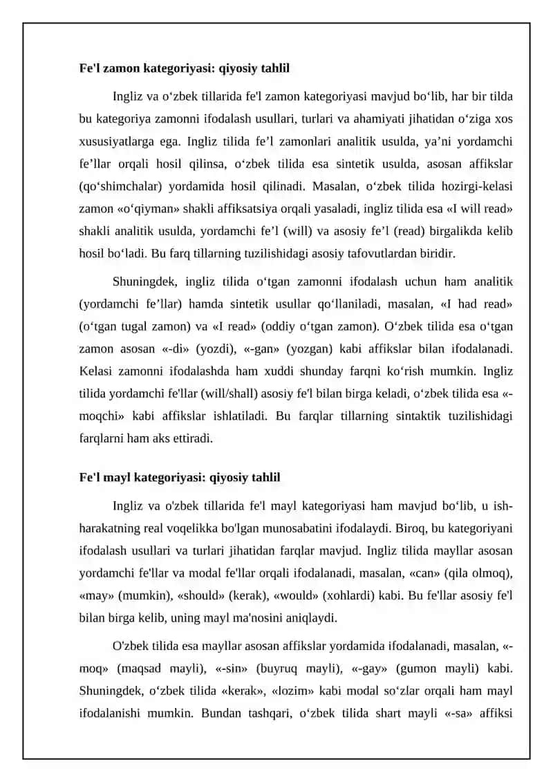 Ingliz va o'zbek tilida fe'l kategoriyasining tizimi 4