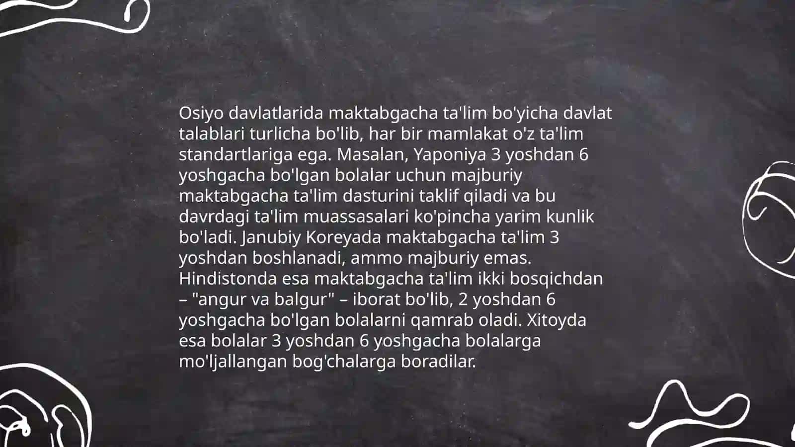 Osiyo mamlakatlari maktabgacha ta’lim sohasi va davlatlardagi Davlat talablari 4