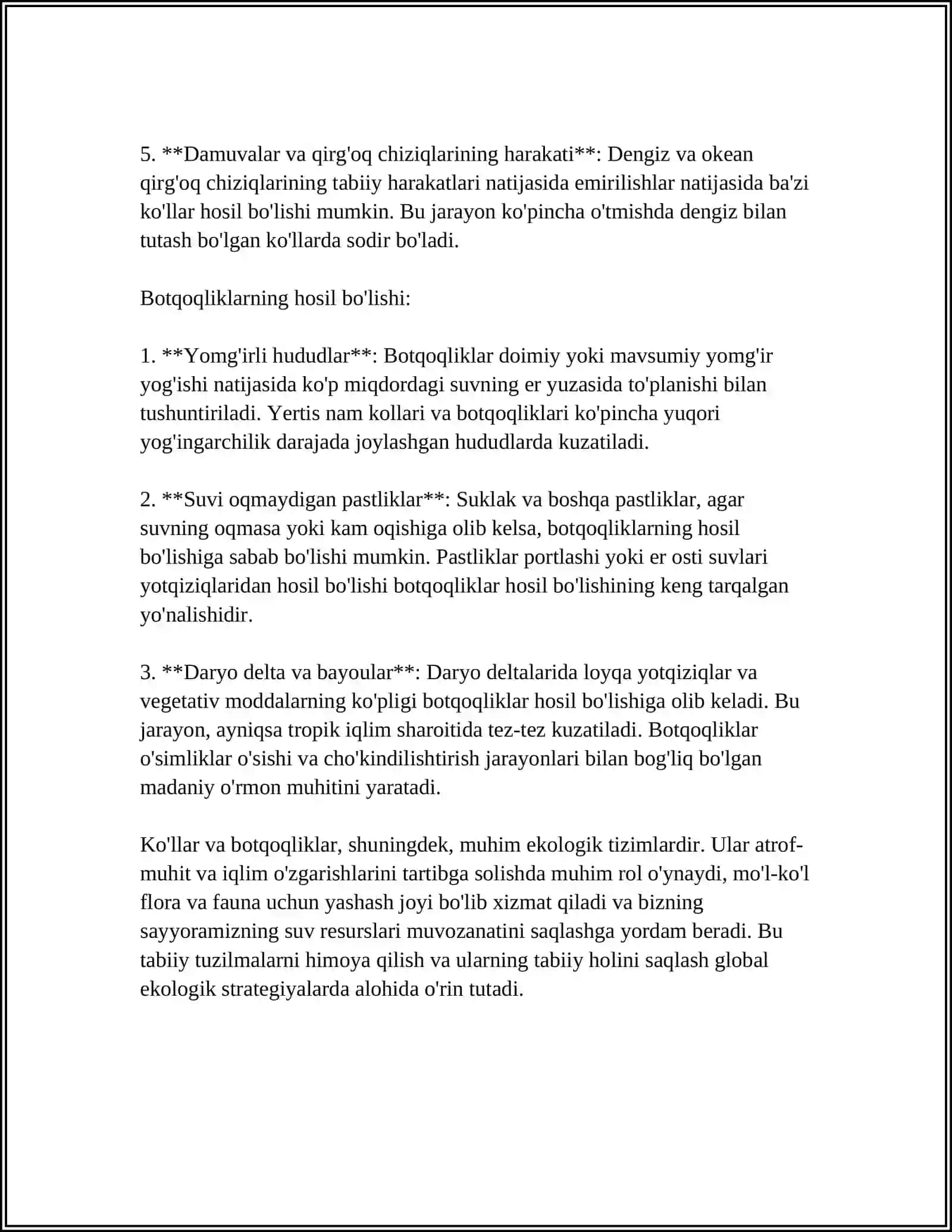 MUSTAQIL ISH Mavzu: KO'L VA BOTQOQLIKLARNING GEOLOGIK ISHI 4