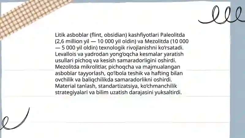 Paleolit va mezolit davridagi kashfiyotlar ahamiyati 4