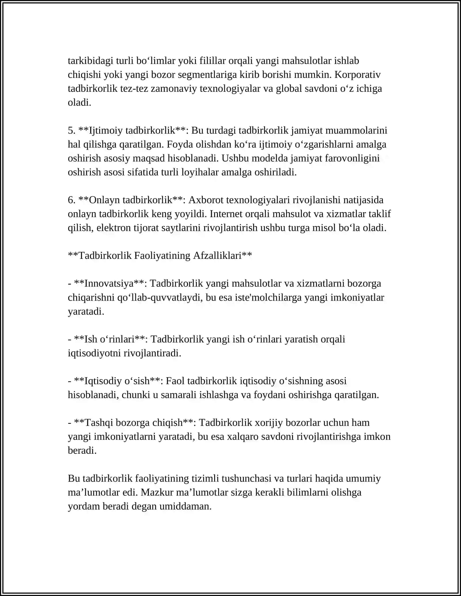 TADBIRKORLIK FAOLIYATI VA TADBIRKORLIK KAPITALI 4