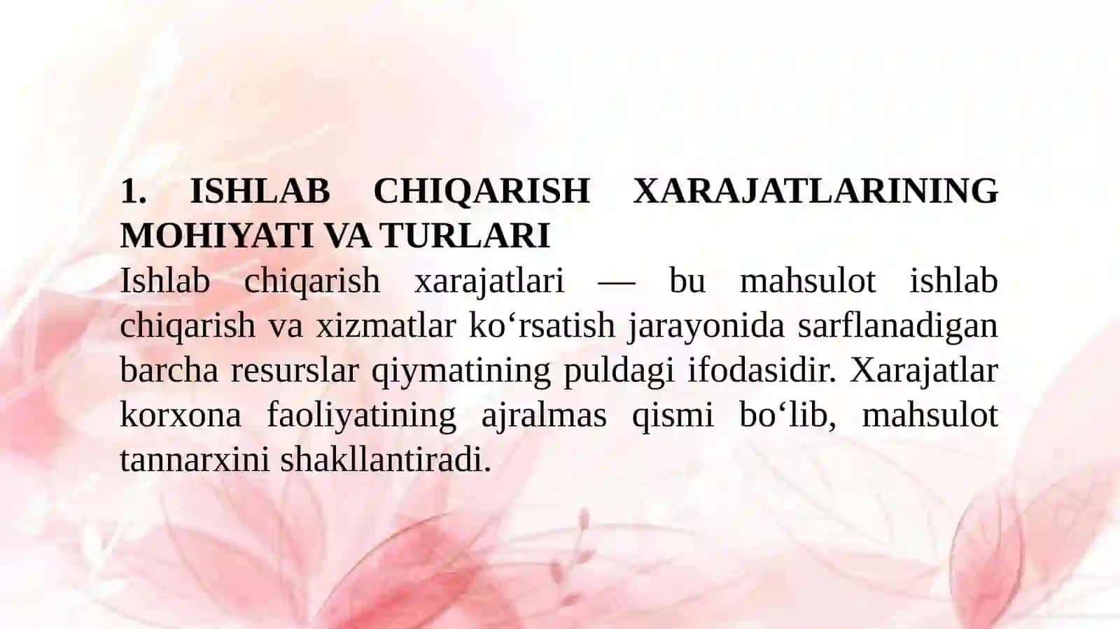 ISHLAB CHIQARISH XARAJATLARI, FOYDA VA RENTABELLIGI 4