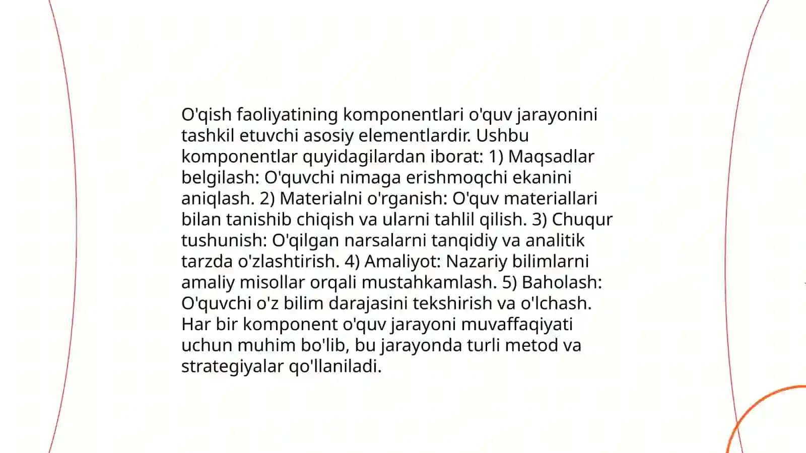 O'qish faoliyati, uning komponentlari va psixologik xususiyatlari.Sezgi psixik jarayon sifatida 4
