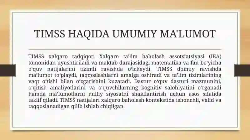 TIMSS xalqaro baholash dasturi 4