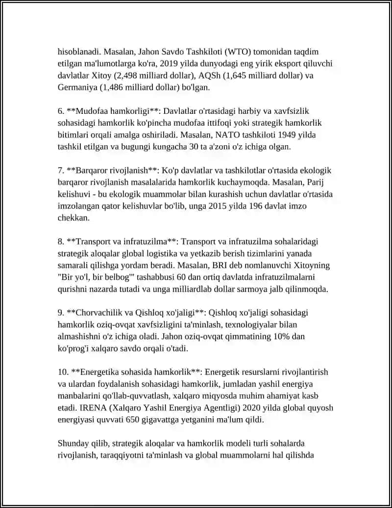 Strategik aloqalar va hamkorlik modeli 4