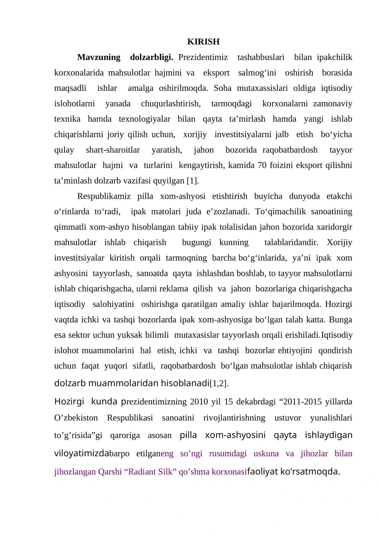 Qarshi “Radiant Silk” qo’shma korxonasida “Ipak yigirish texnologiyasini tadqiq qilish” 4