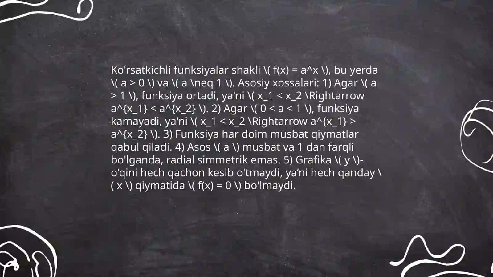 Ko'rsatkichli funsiya xossalari va grafigi 4