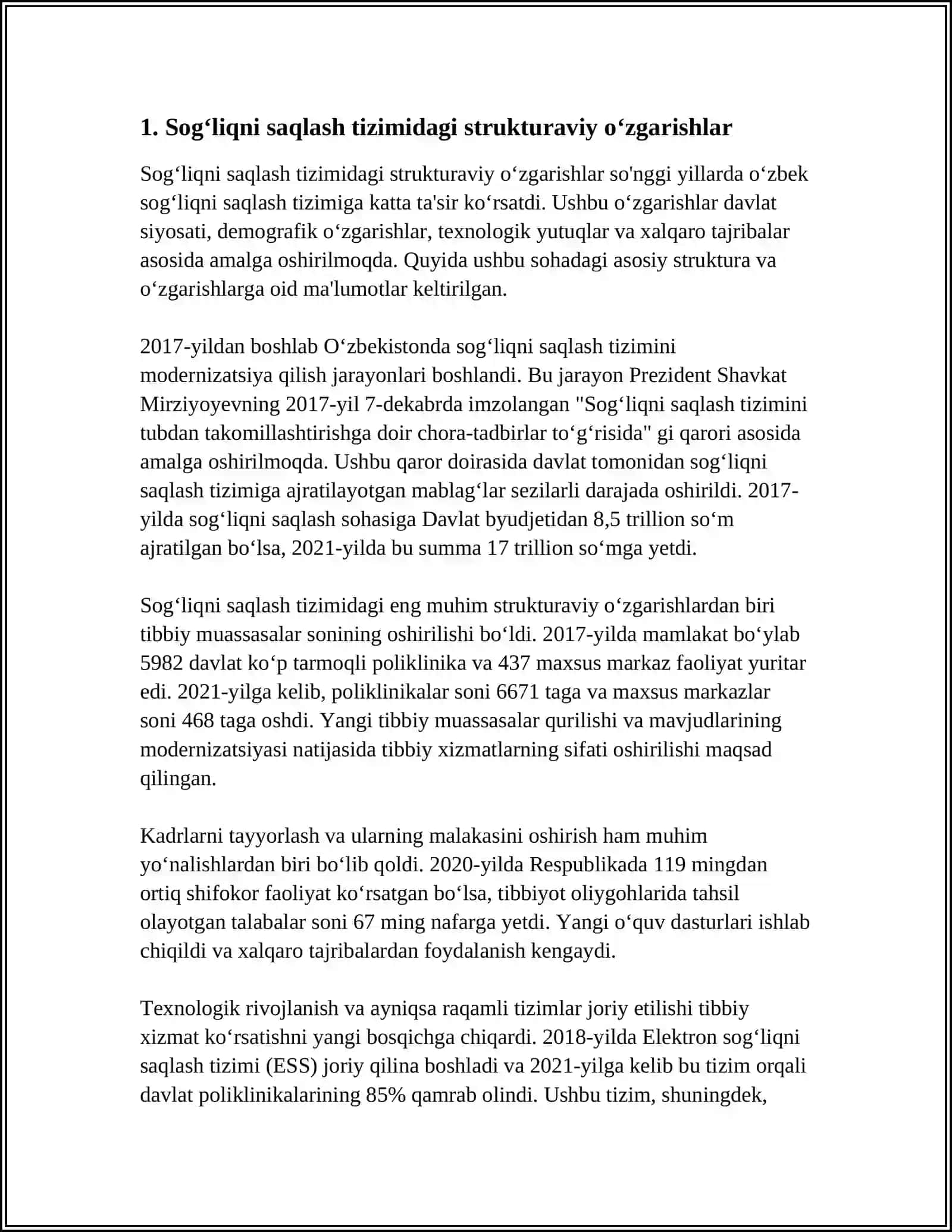 O‘ZBEKISTONDA SOGʻLIQNI SAQLASH TIZIMIDAGI ISLOHOTLAR VA ULARNING MAZMUN MOHIYATI 4