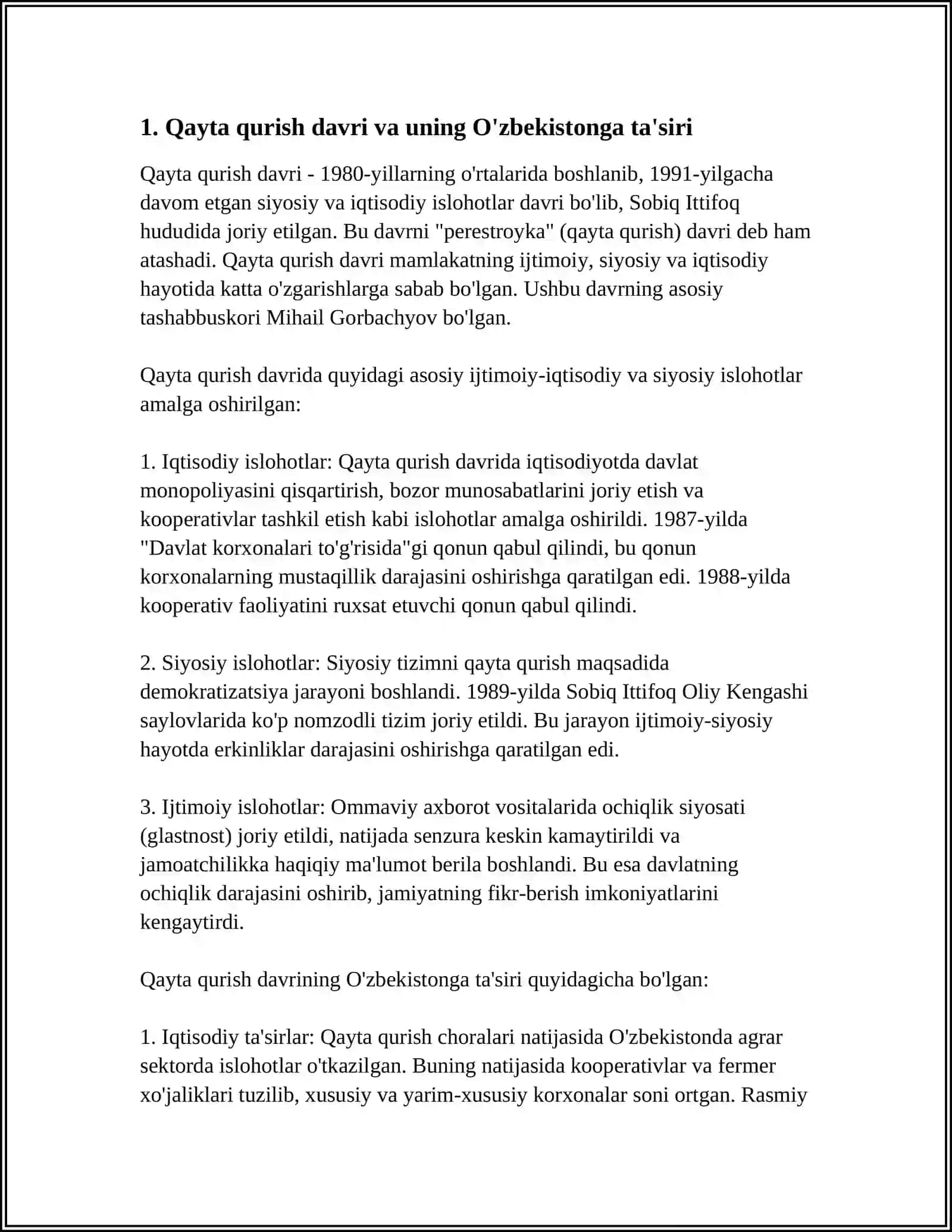 "QAYTA QURISH" YILLARIDA O'ZBEKISTONDAGI IJTIMOIY-SIYOSIY VAZIYAT 4