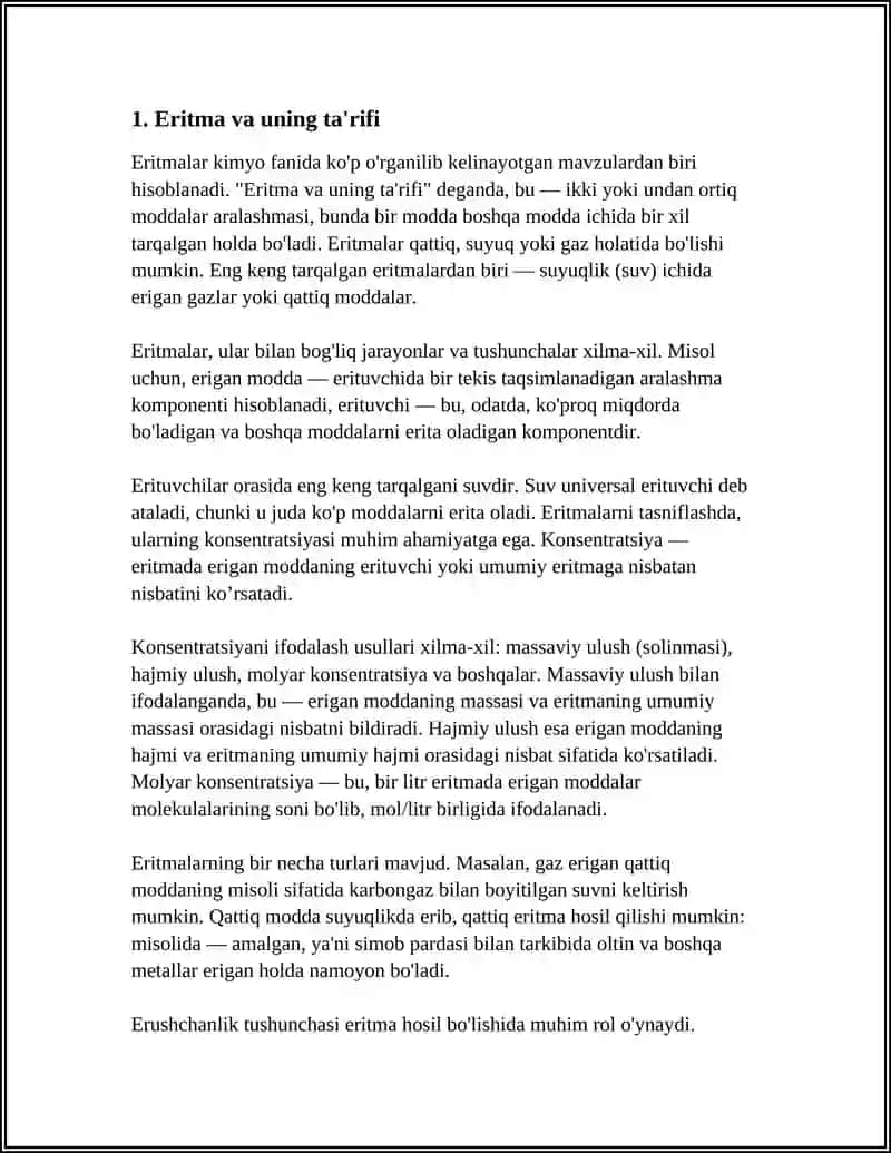 ERITMALAR.ELEKTROLIT ERITMALAR.ERITMALAR ULARNING TURLARI.ERUVCHANLIK.ERITMALAR KONSENTRATSIYASINI IFODALASH USULLARI 4