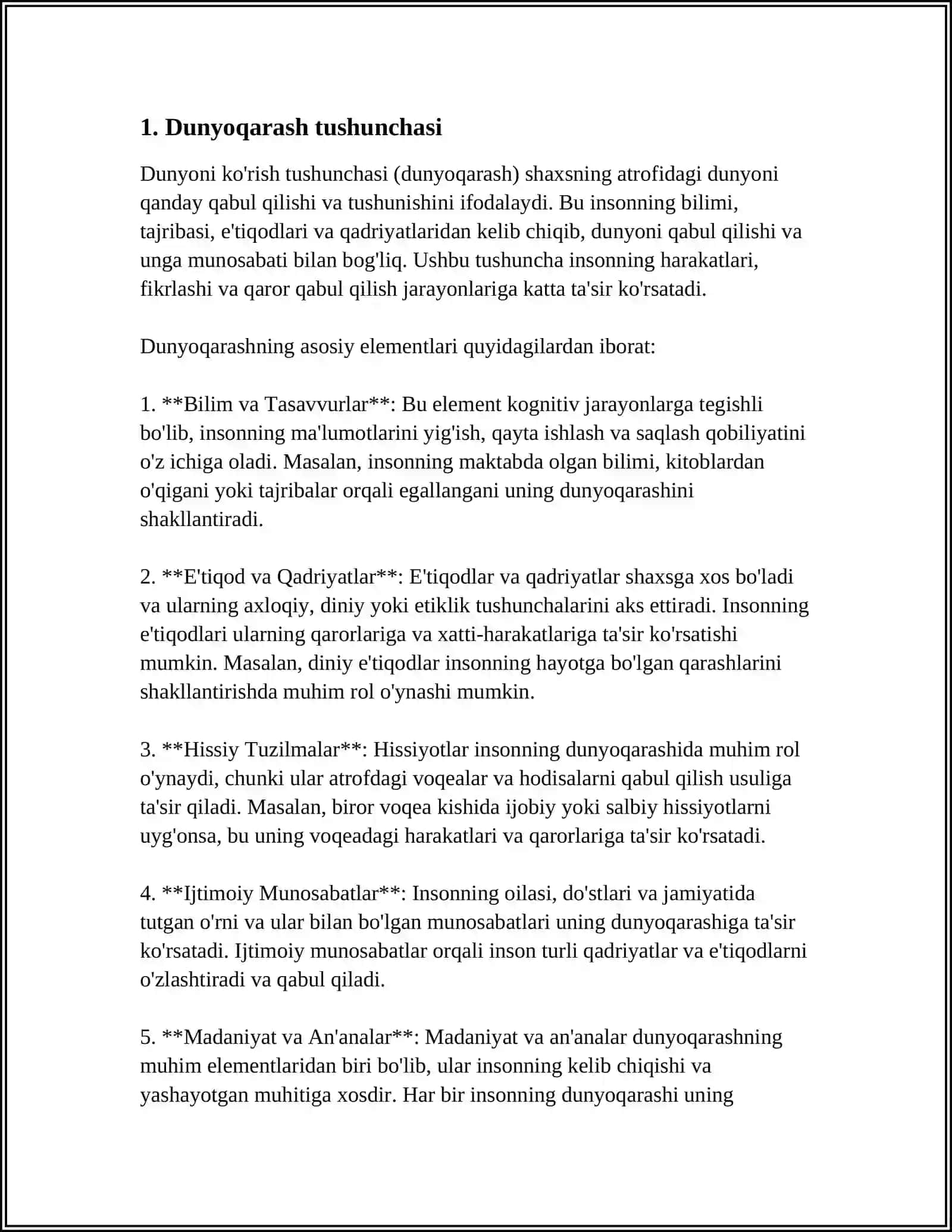 DUNYO QARASH TUSHUNCHASI, UNING MOHIYATI VA TARIXIY SHAKLLARI 4