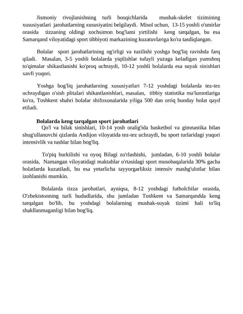 Bolalarda sport tibbiyot muammolari va bolalarda shikastlanishni oldini olish 4
