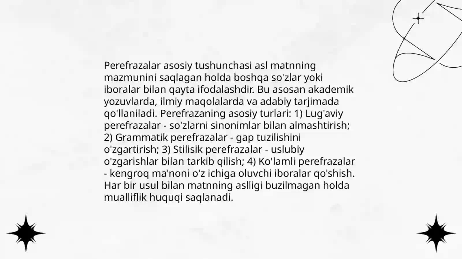 Perefrazalar va ularning turlari tarkibi,uslubiy xususiyati 4