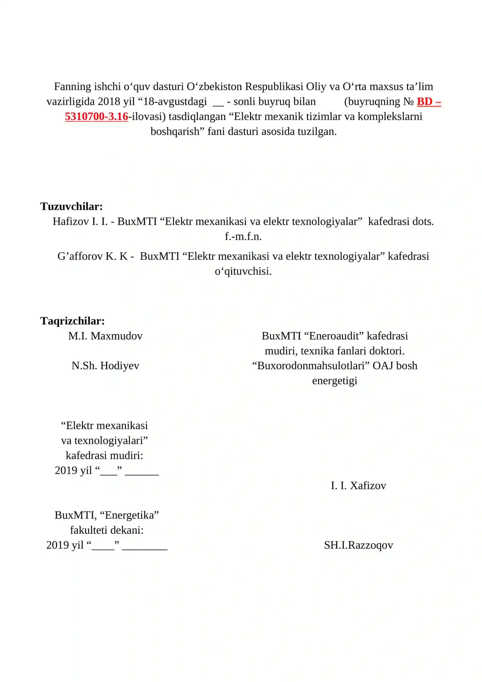 ELEKTRO MEXANIK TIZIMLAR VA KOMPLEKSLARNI BOSHQARISH 4