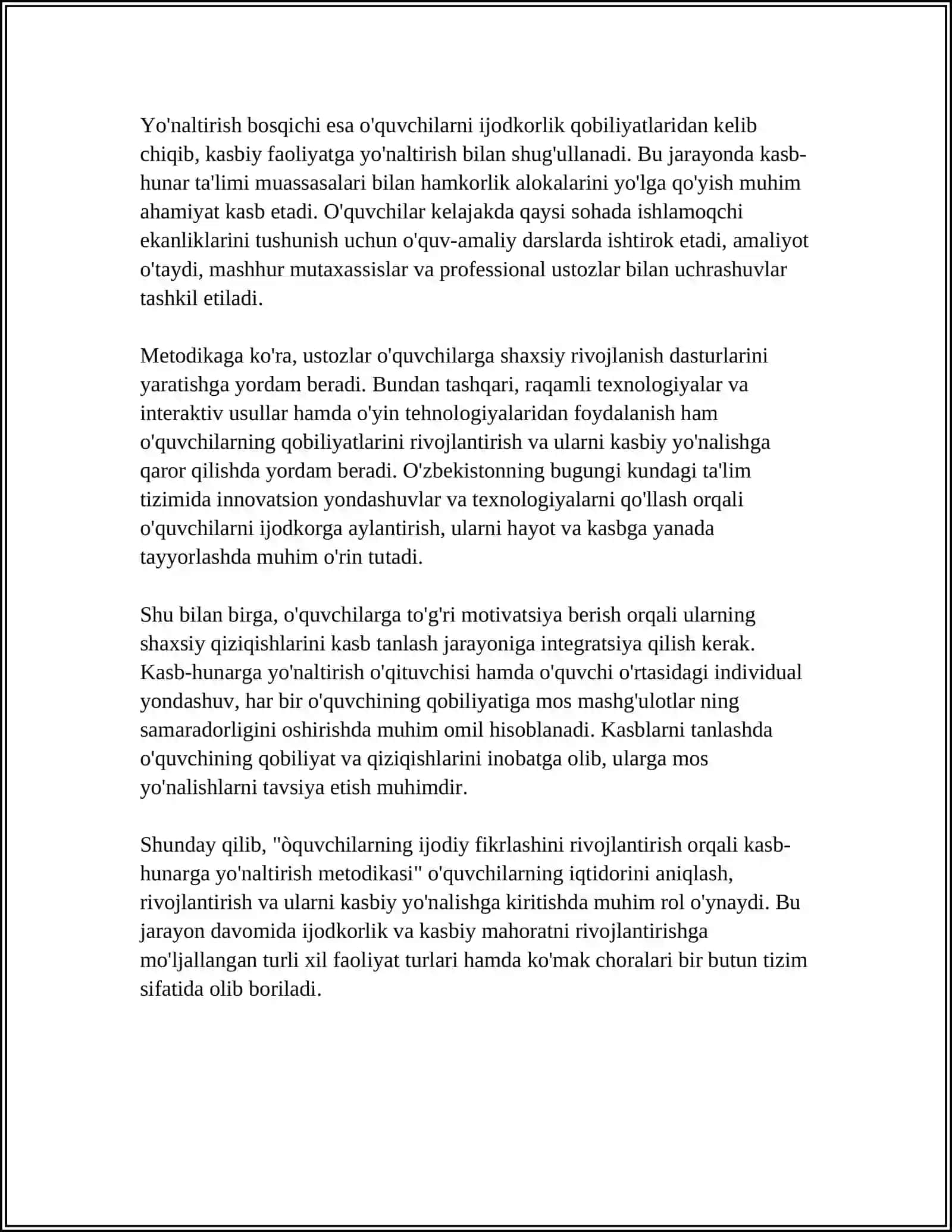 ÒQUVCHILARNING IJODKORLIK QOBILYATINI RIVOJLANTIRISH ORQALI KASB-HUNARGA YÒNALTIRISH 4