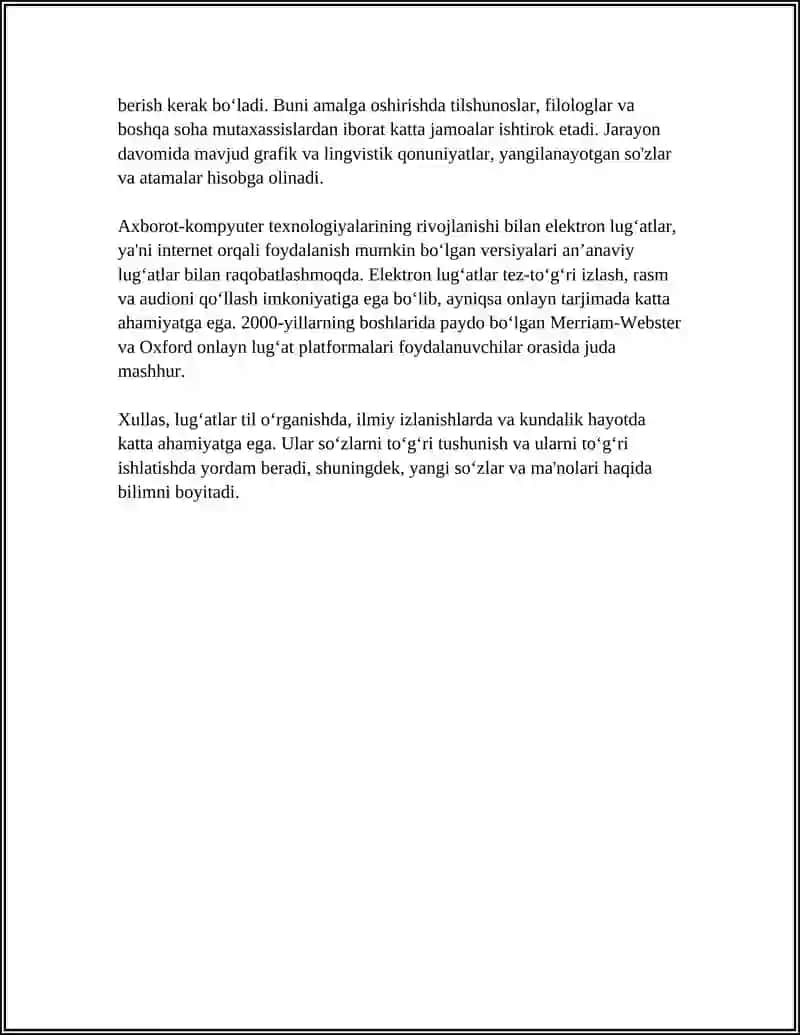 REFERAT Mavzu: LUGʻAT VA UNING TURLARI 4