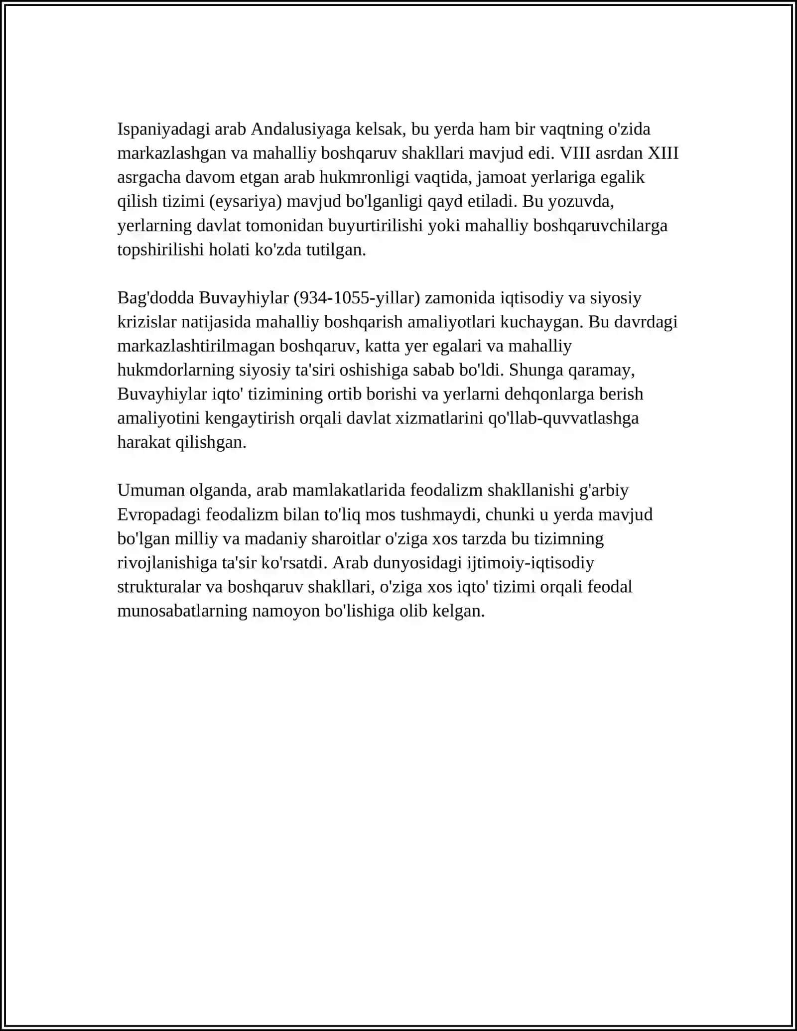 ARAB MAMLAKATLARIDA FEODALIZMNING IQTISODIY G’OYALARI, IBN HALDUN QARASHLARI 4