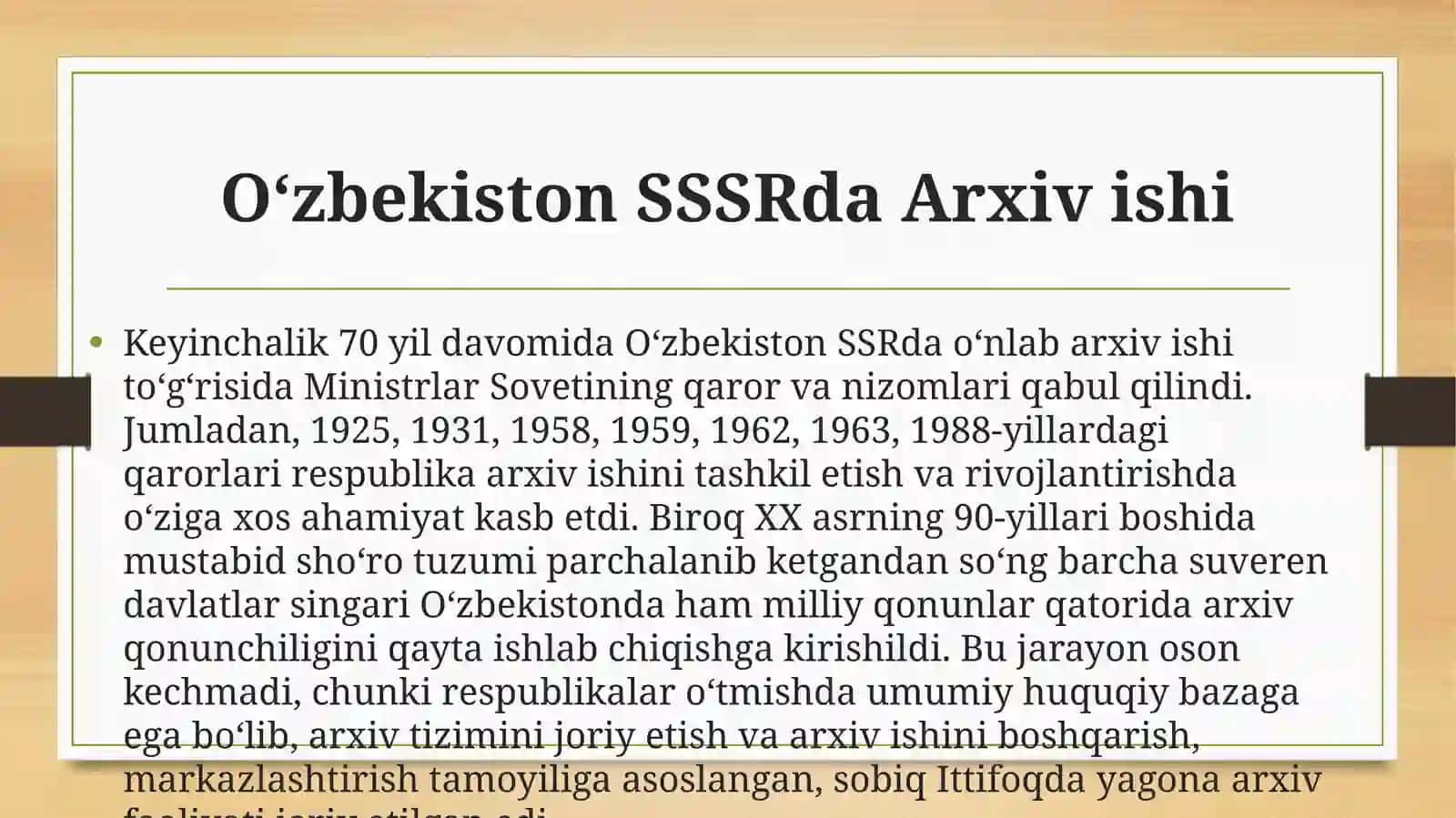 Oʻzbekiston Respublikasida arxiv sohasiga oid hukumat qarorlari 4