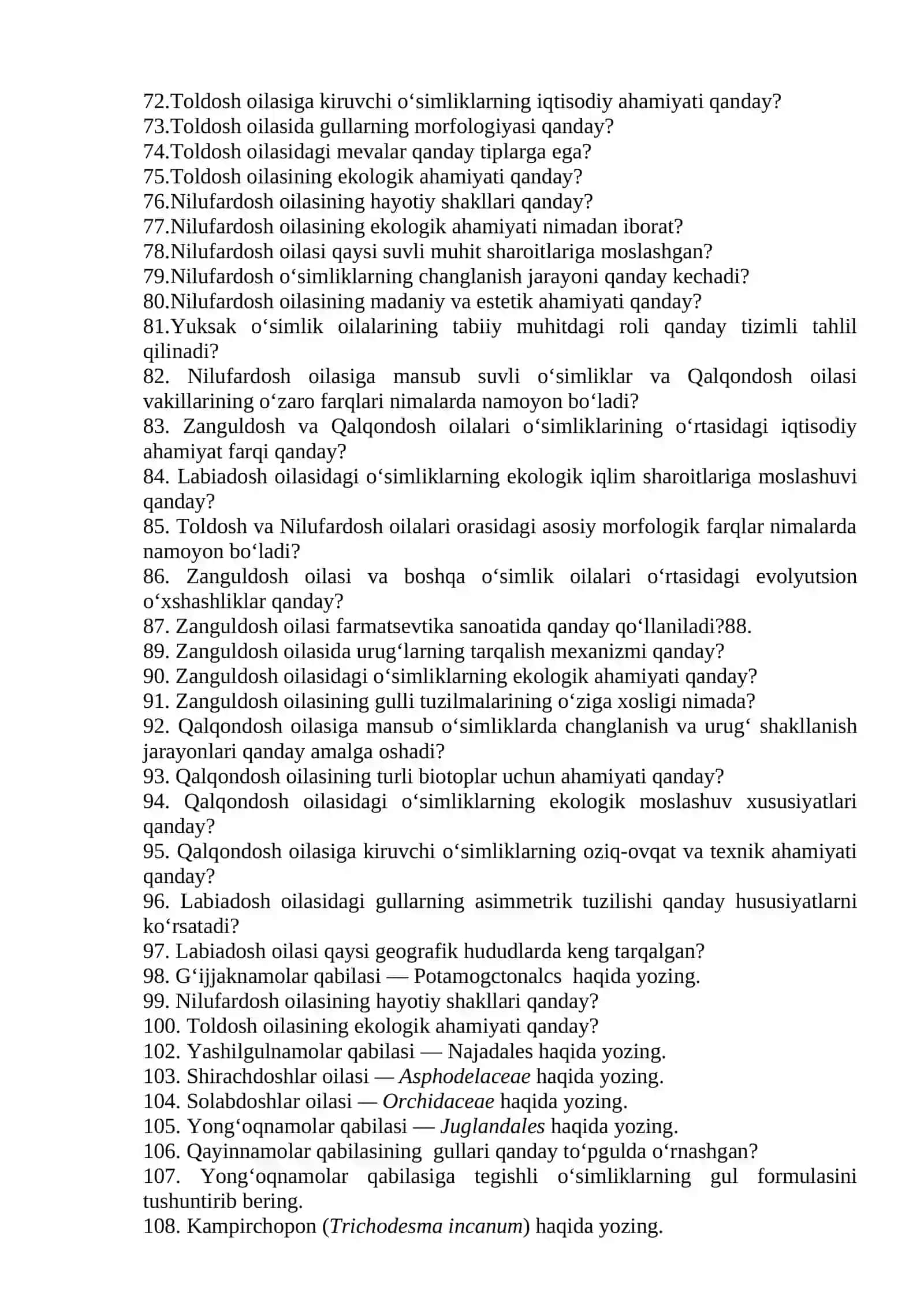 Botanika fanidan savollar majmuasi 4