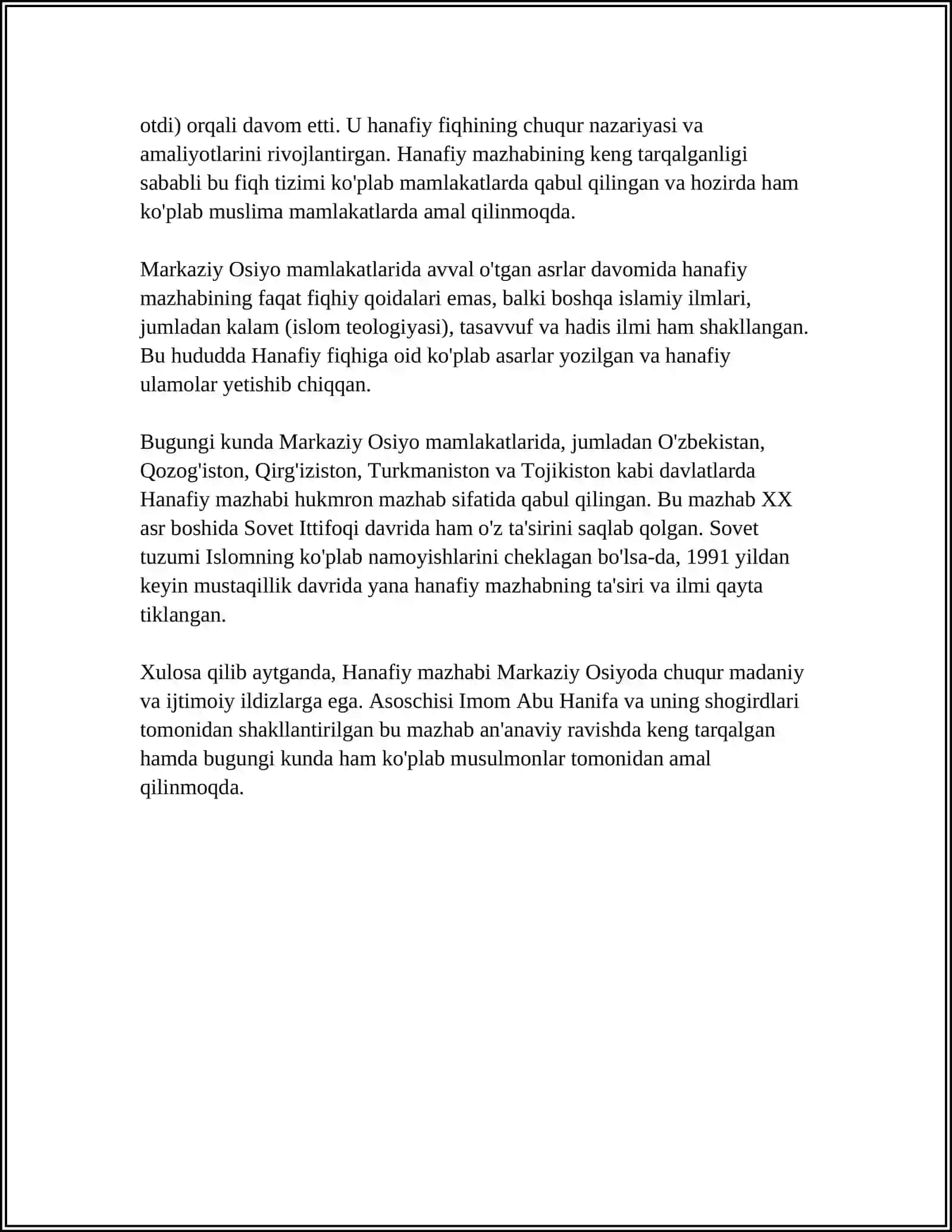 HANAFIY MAZHABI RIVOJIDA MARKAZIY OSIYO FAQIHLARINIG ROLI VA HISSASI 4