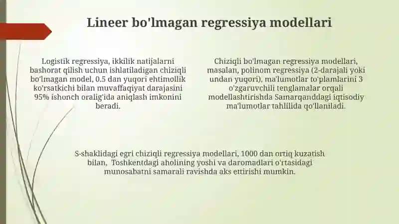 Regression tahlil va bog'lanishlar shakllarini aniqlash 4