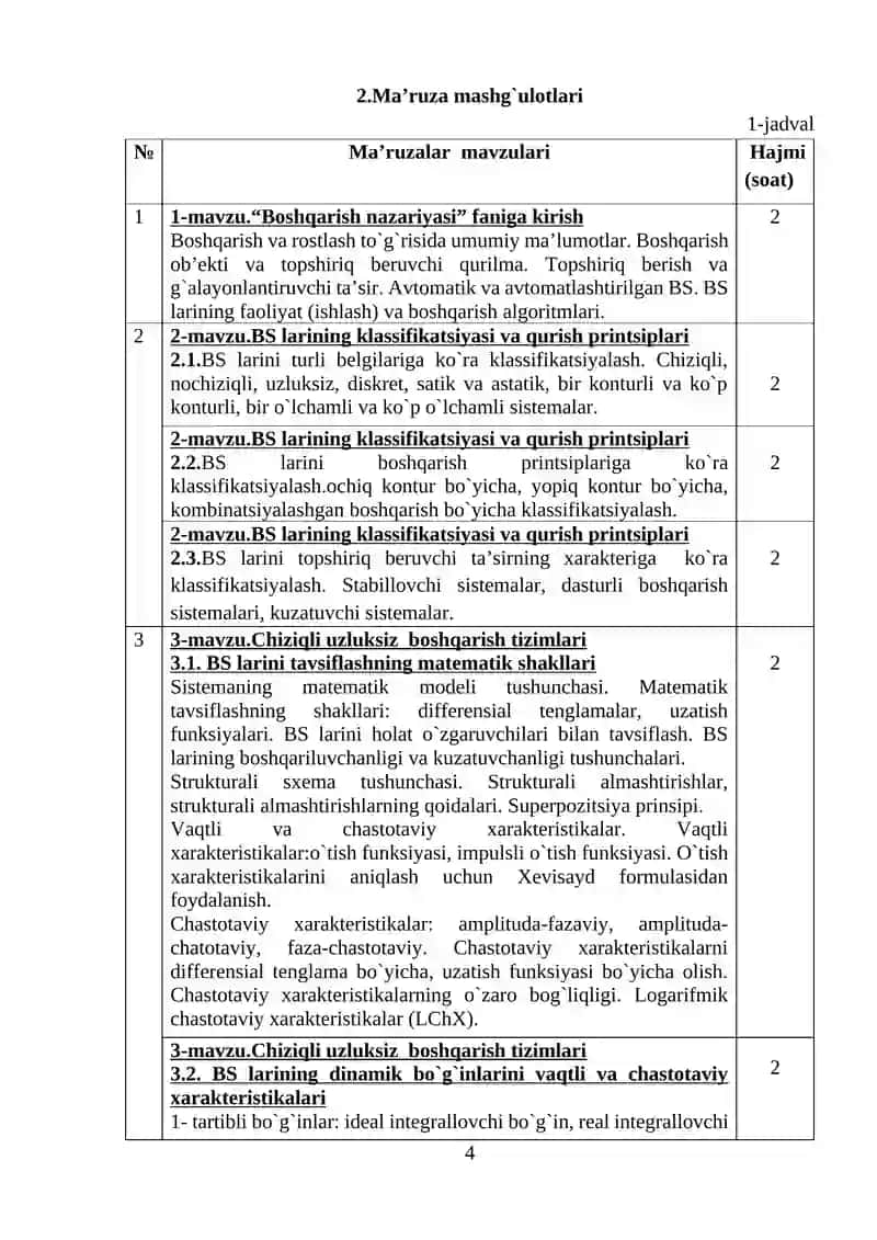 BOSHQARISH NAZARIYASI ISHCHI O`QUV DASTUR 4