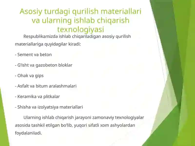 Respublikamizda ishlab chiqariladigan asosiy turdagi qurilish materiallari 4