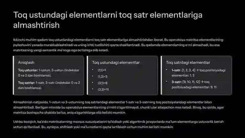 Matritsa Elementlarini O‘zgartirish va Transformatsiya Jarayoni 4