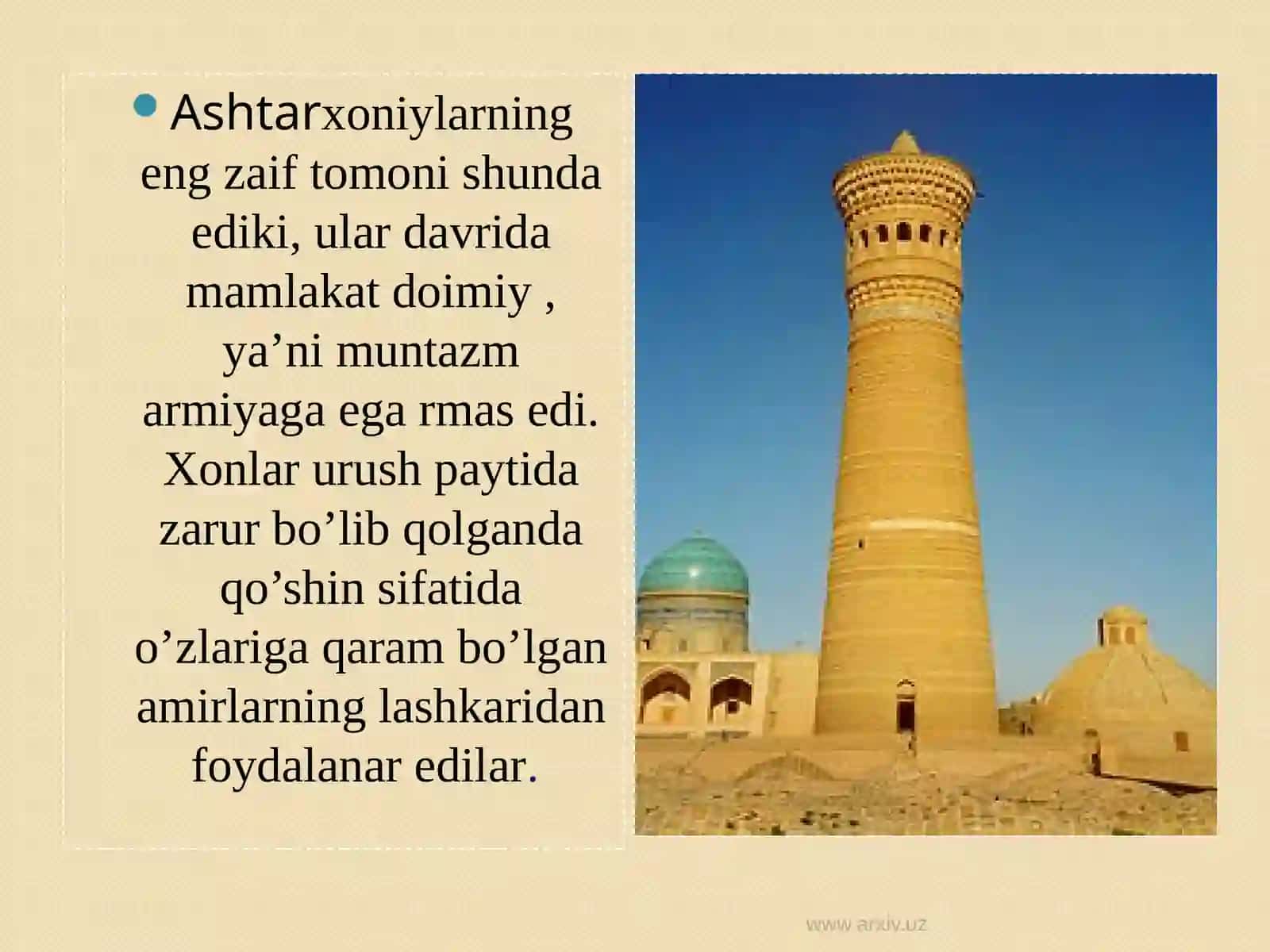Buxoro Amirligining tashkil topishi va davlat boshqarilishi 4
