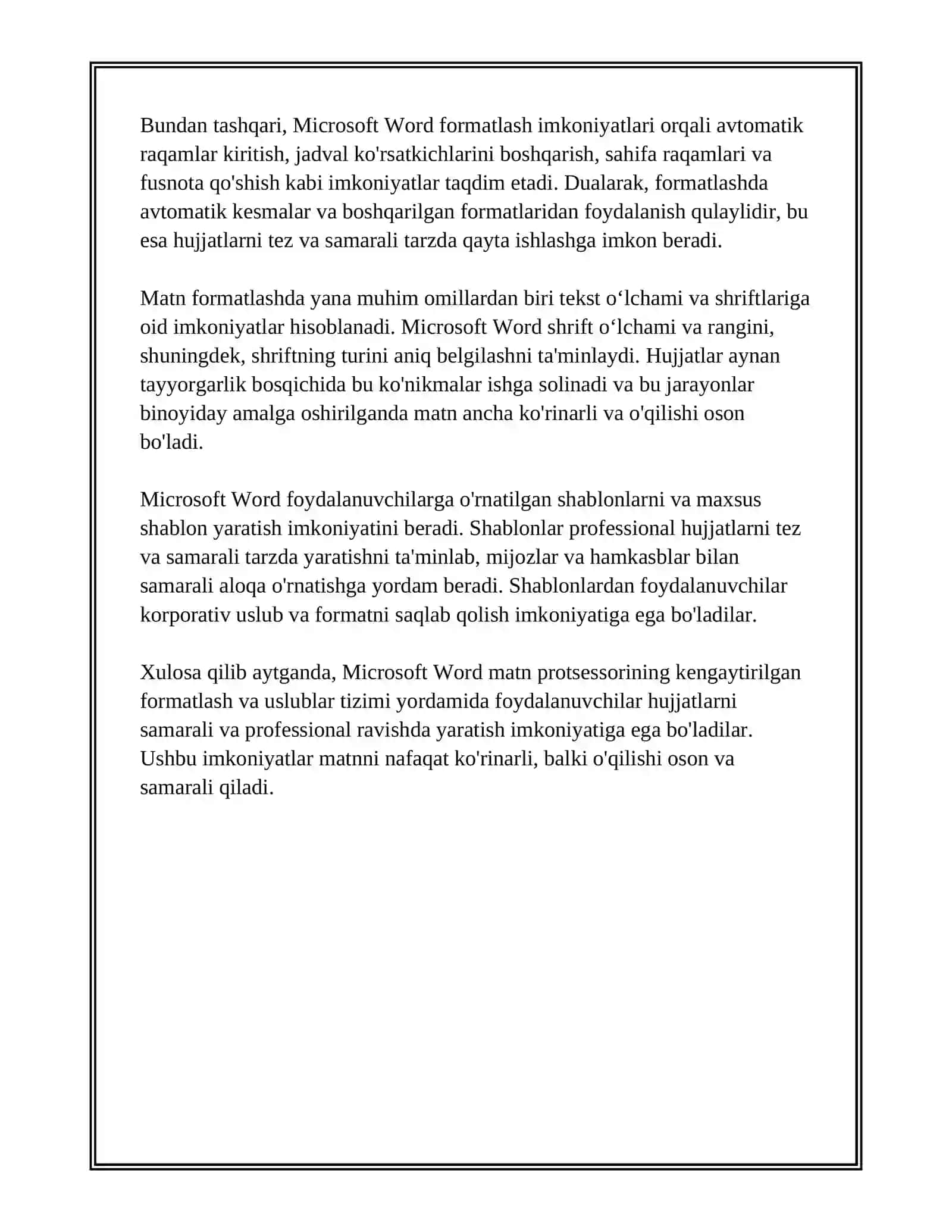 MICROSOFT WORD MATN PROTSESSORINING KENGAYTIRILGAN VA QO’SHIMCHA IMKONIYATLARI TAHLILI 4