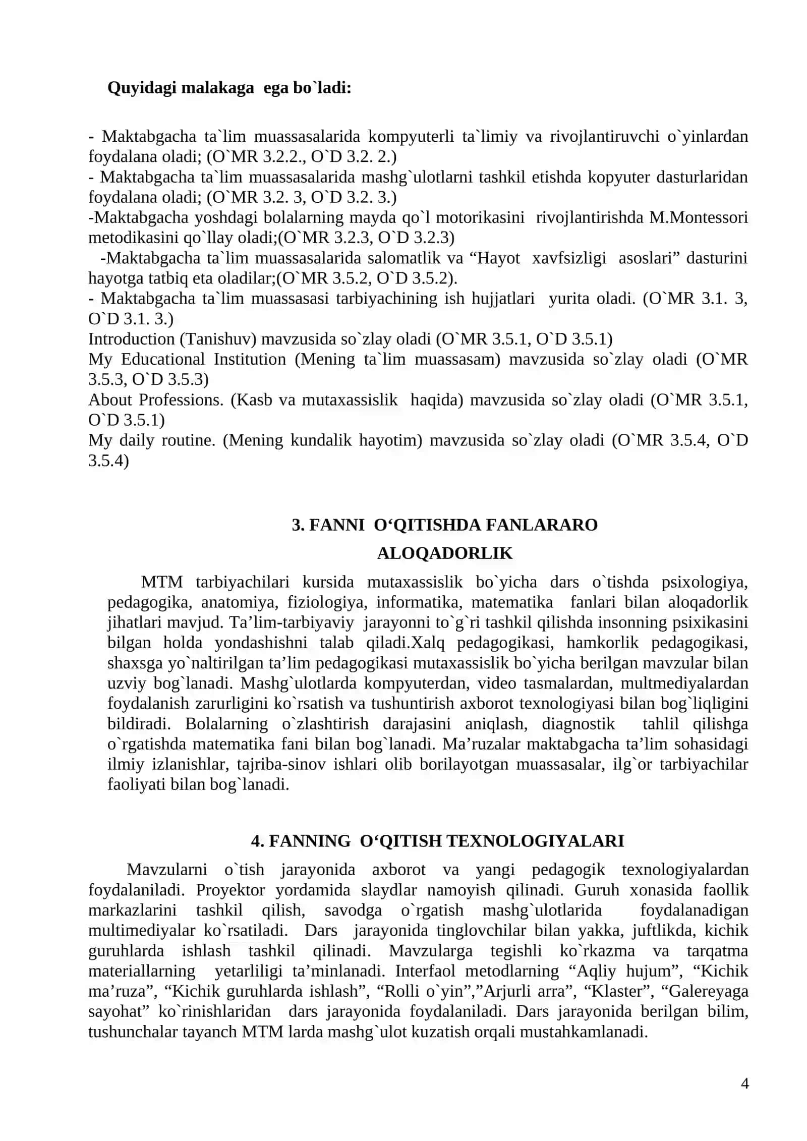 MT-137 MTM Tarbiyachilari Kursi Mutaxassislik Fanlari Uchun O'quv-Uslubiy Majmua 4