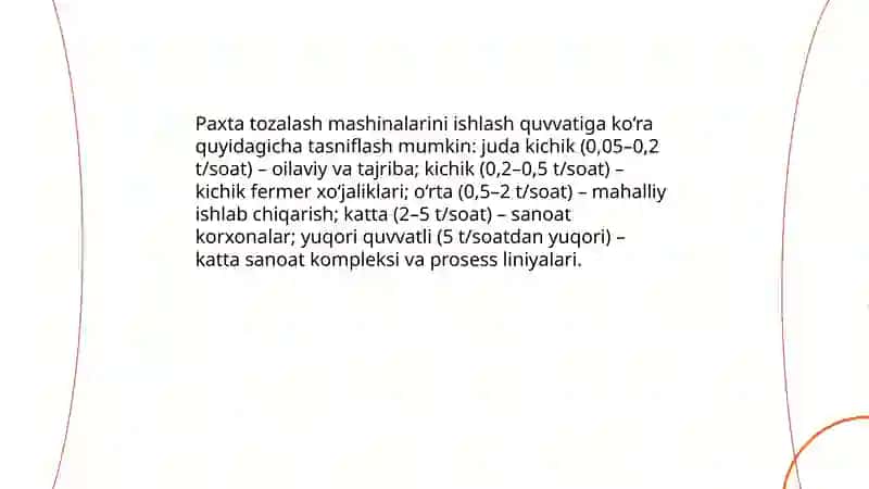 Paxta tozalash mashinalarini texnik tasniflarini o'rganish 4
