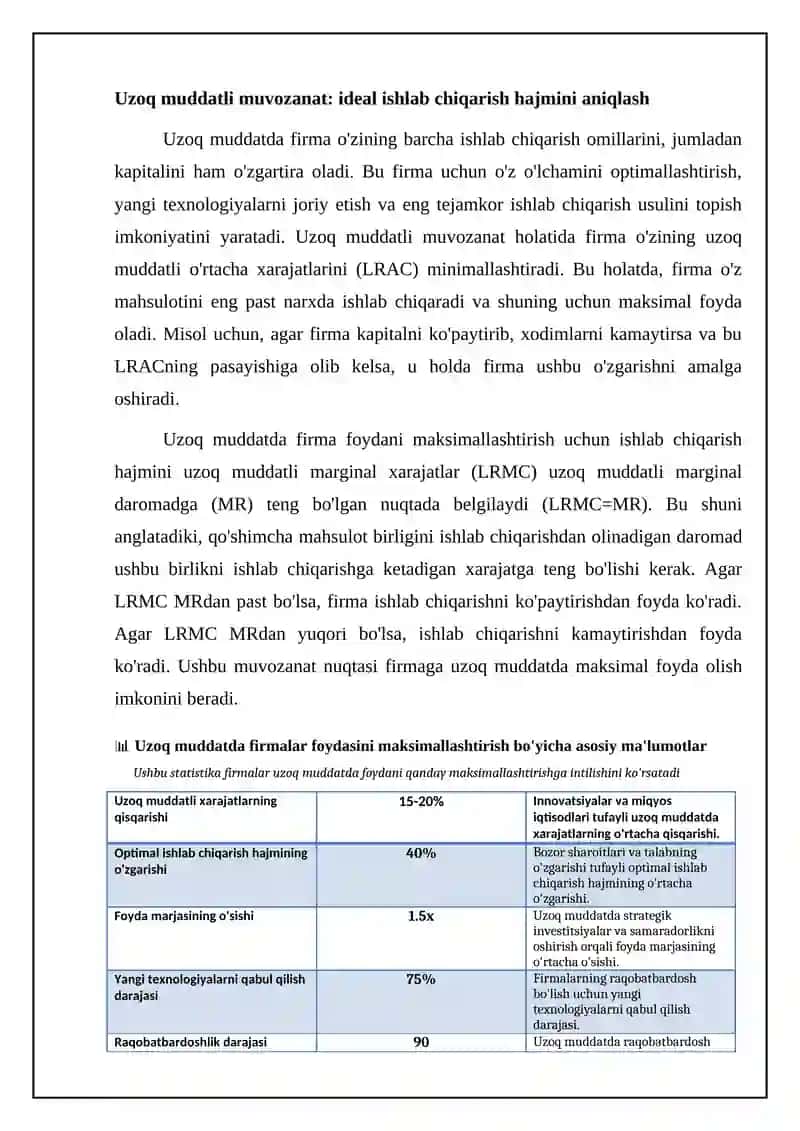 Uzoq muddatli oraliqda firma foydasini maksimallashtirish 4