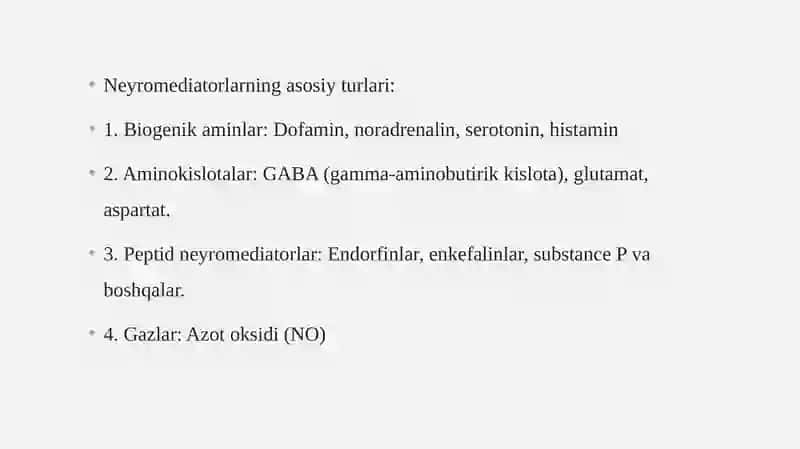 Neyromediatorlarning biosintezi, ahamiyati va kasalliklari 4
