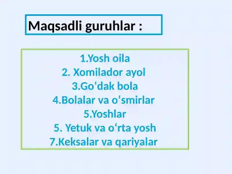 Hamshiraning maqsadli guruhlarda ish olib borish standartlari va algoritmlari 4