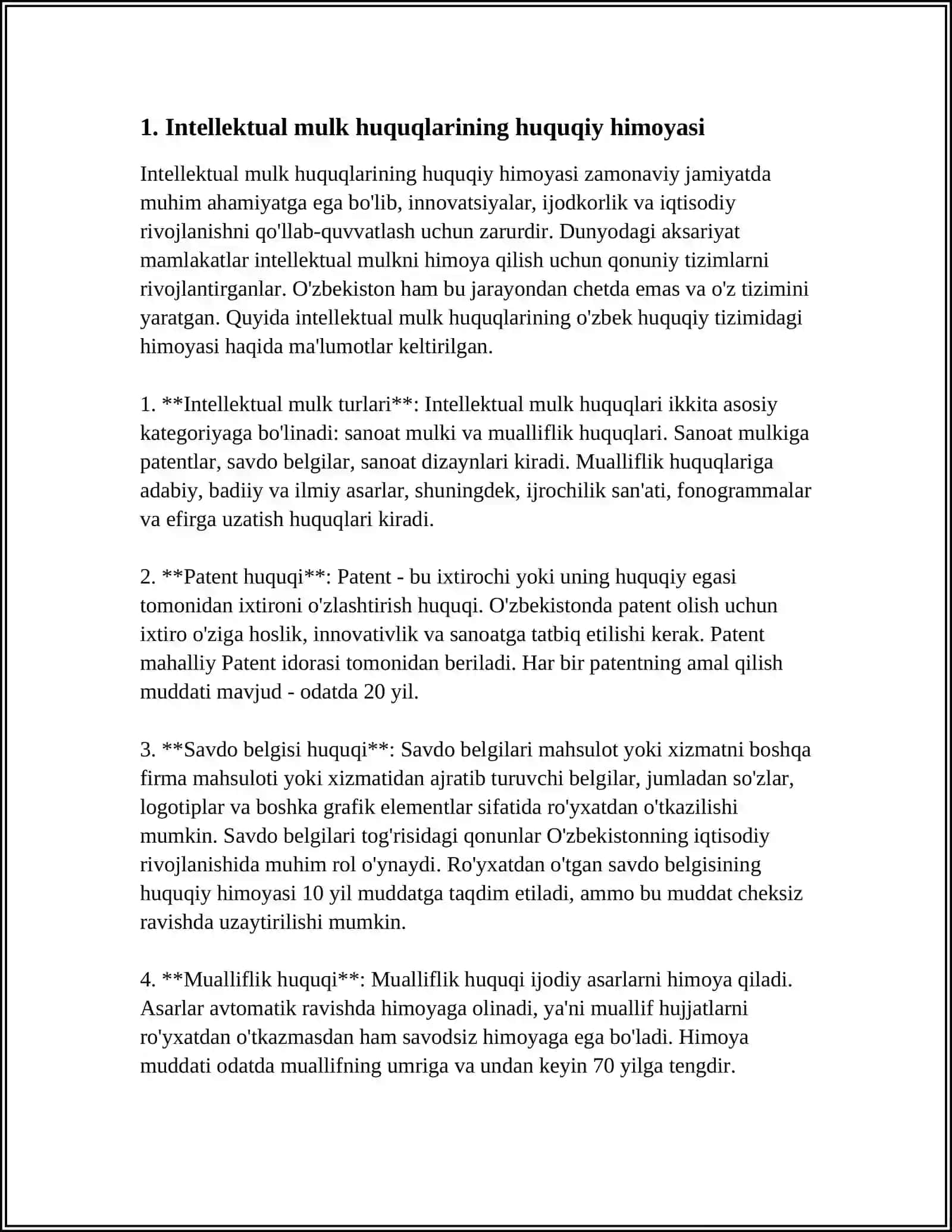 INTELLEKTUAL MULK OBYEKTLARIGA BOʼLGAN MUTLOQ HUQUQLARNING BUZULISHI. MUTLAQ HUQUQLARNING BUZGANLIK UCHUN JAVOBGARLIK 4
