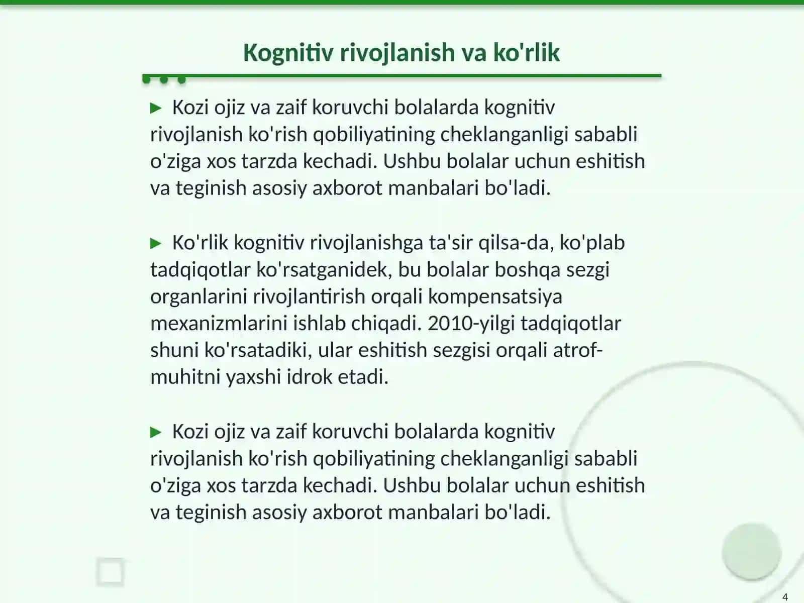 Kozi ojiz va zaif koruvchi bolalarda kognitiv jarayonlarning kechishi 4