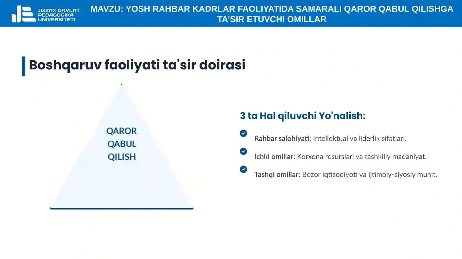 19-mavzu. Yosh rahbar kadrlar faoliyatida samarali qaror qabul qilishga ta’sir etuvchi omillar 4