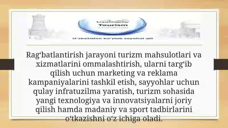 Turizmni rag'batlantirishning ta'rifi 4