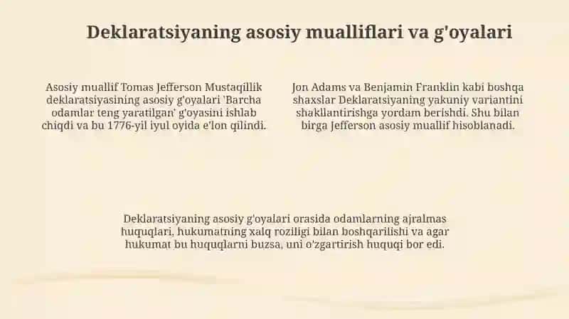 AQShning tashkil topishi, Mustaqillik Deklarasiyasi va uning tarixiy ahamiyati 4