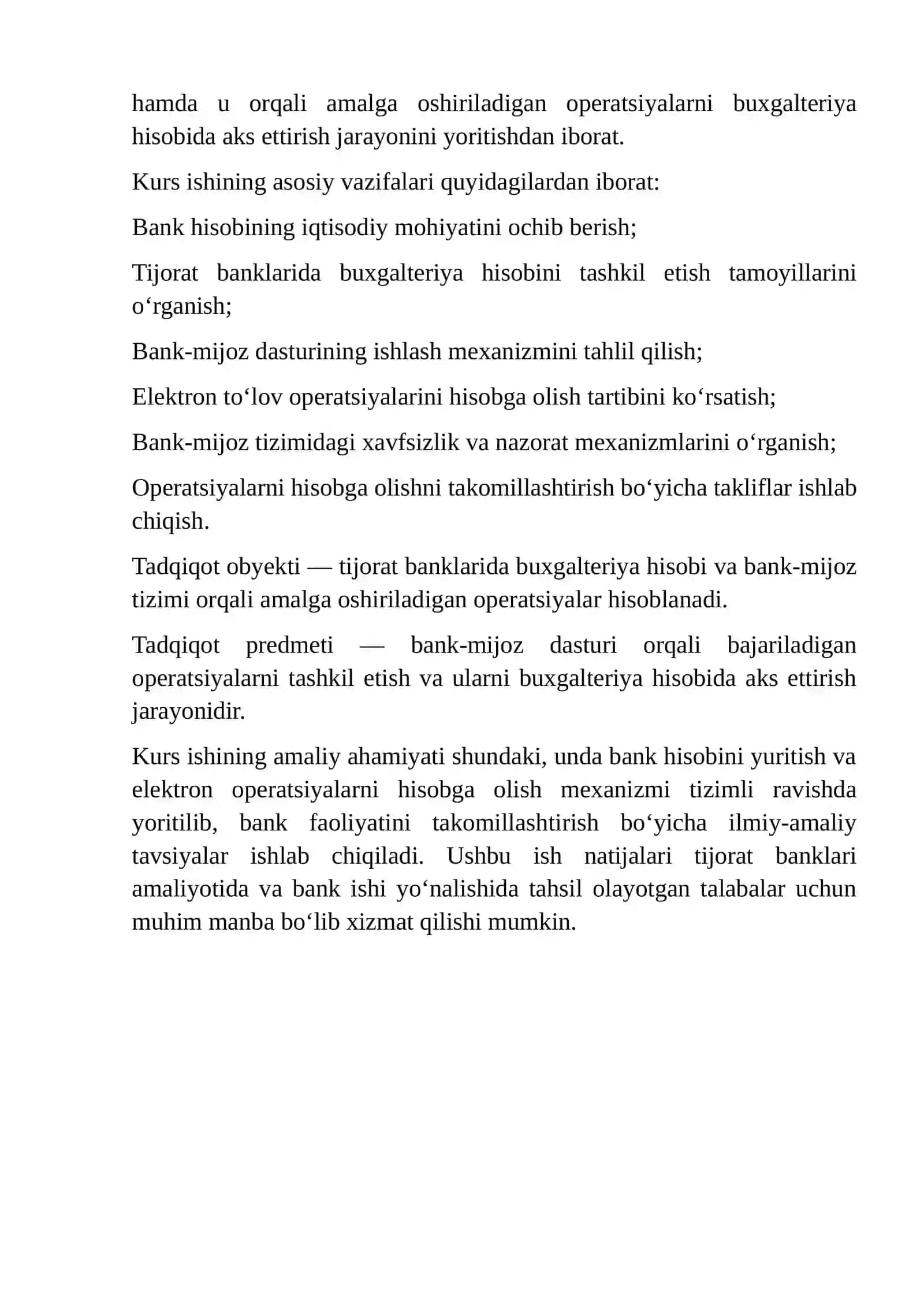 bank mijoz dasturu,u orqali operatsiyalarning tashkil etilishi va hisobga olinishi. 4