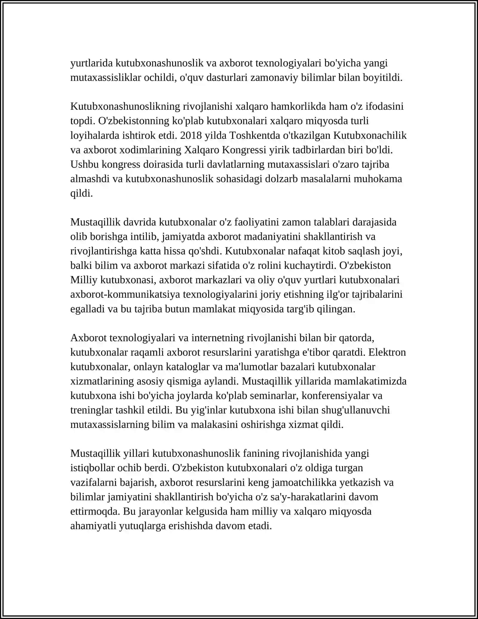 MUSTAQILLIK YILLARIDA KUTUBXONASHUNOSLIK FANINING RIVOJLANISHI VA ISTIQBOLLARI 4