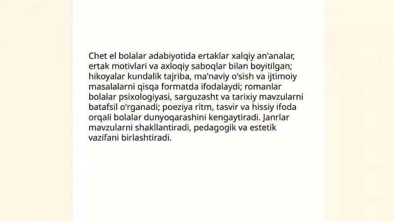 Chet el bolalar adabiyotining umumiy tahlili 4