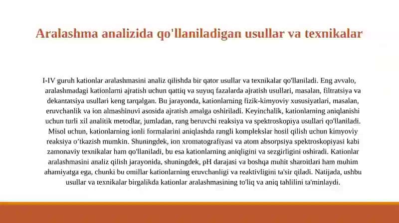 I-IV guruh kationlar aralashmasini analiz qilish tartibi. 4