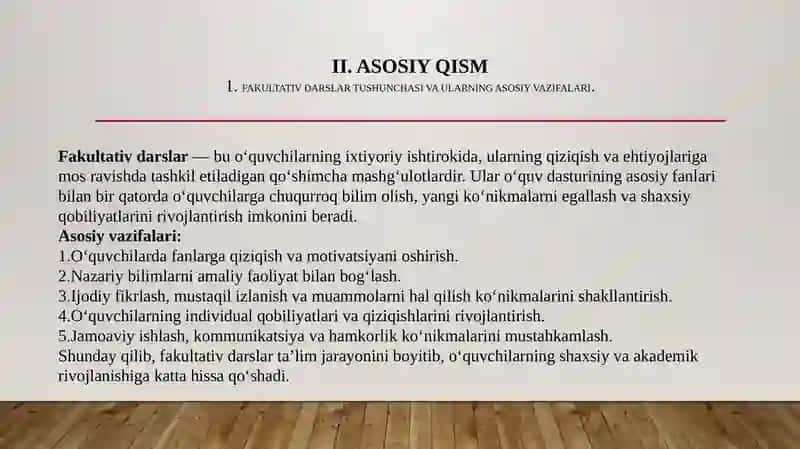 FAKULTATIV DARSLARNI TASHKIL ETISH 4