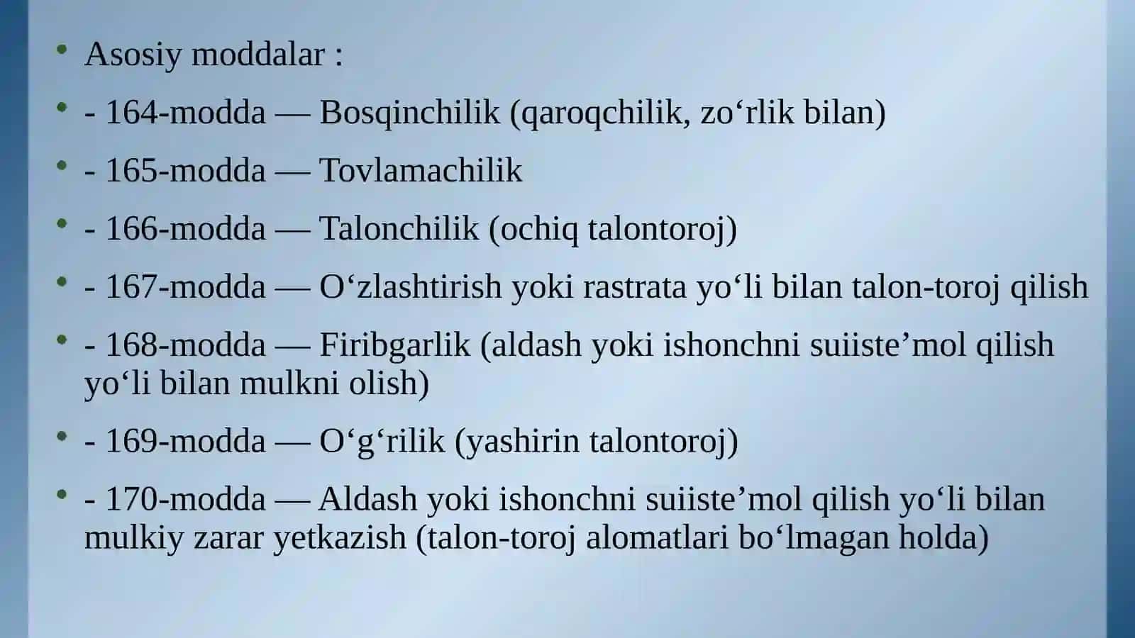 Oʻzgalar mulkini talon-toroj qilish jinoyati va oʻzgalar mulkini talon-toroj qilish bilan bogʻliq boʻlmagan jinoyatlar 4