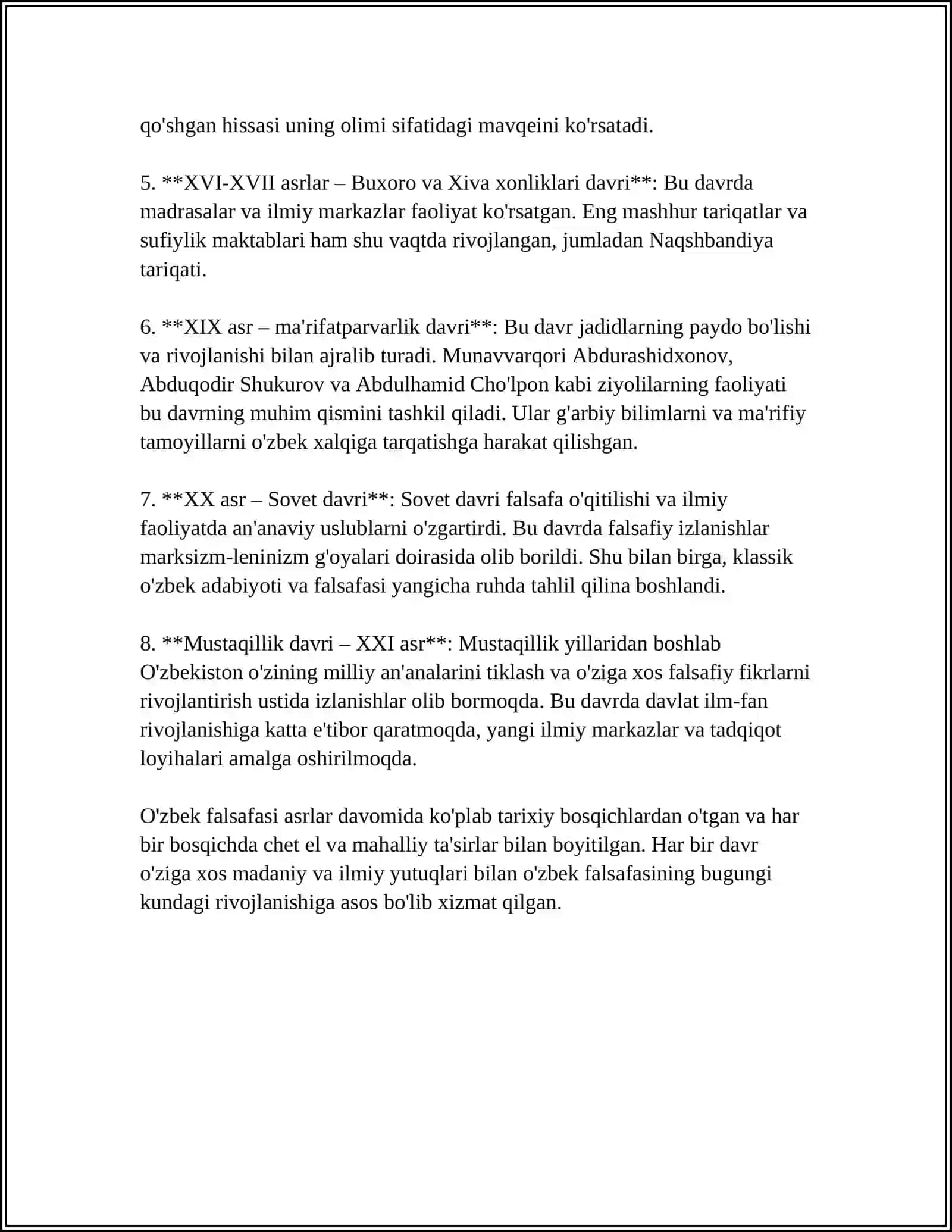 XX ASR O'ZBEK FALSAFASI RIVOJLANISHINING ASOSIY YO'NALISHLARI 4